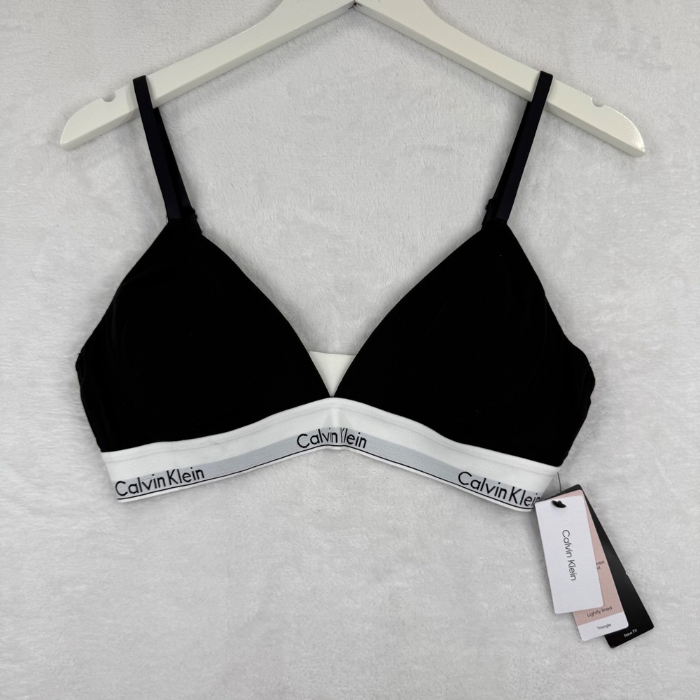 Calvin Klein Black White Logo Triangle Bralette Lightly‎ Lined QF5650 XL NEW